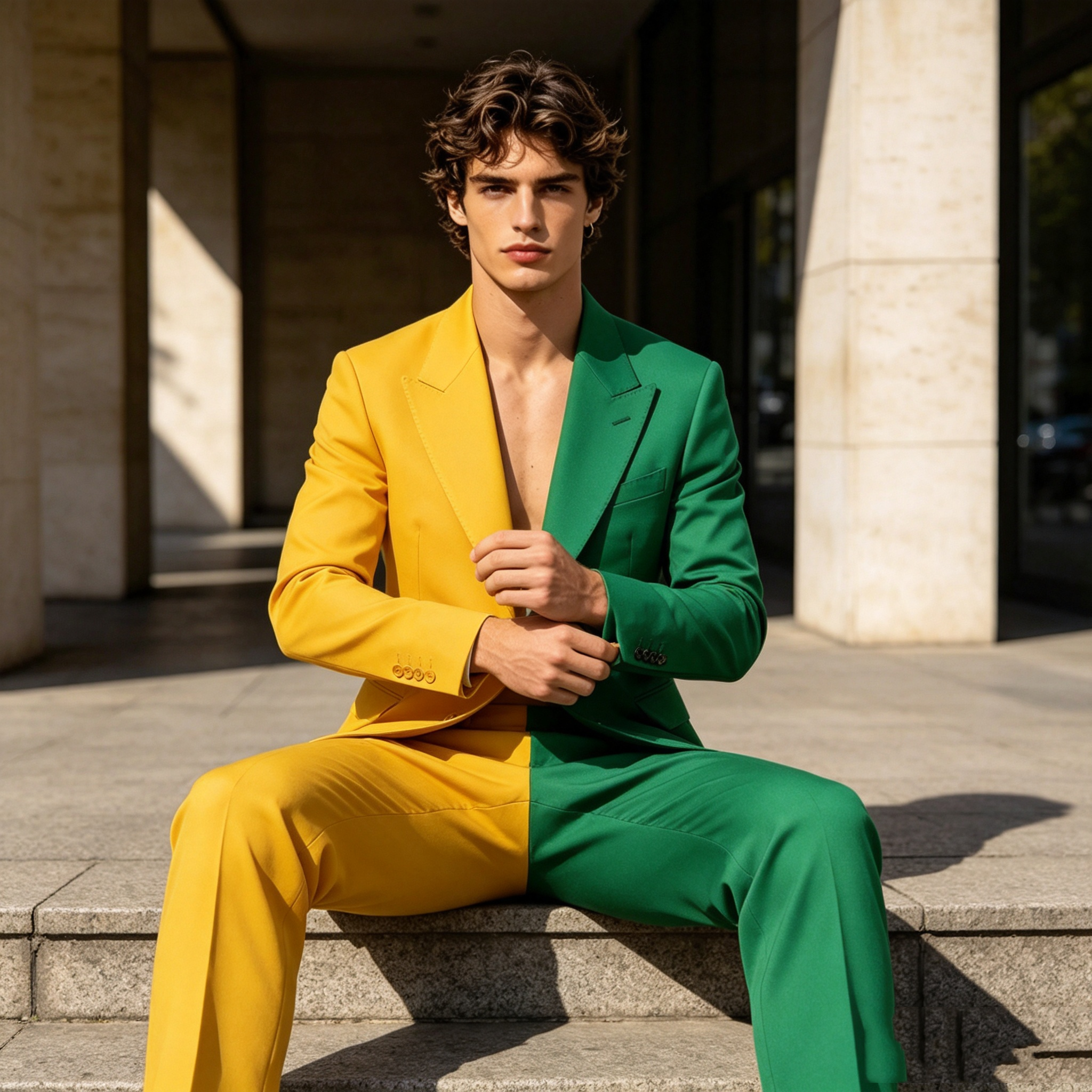 Formal Wear For Men Yellow - Splicing Colors Men Suit Set 2