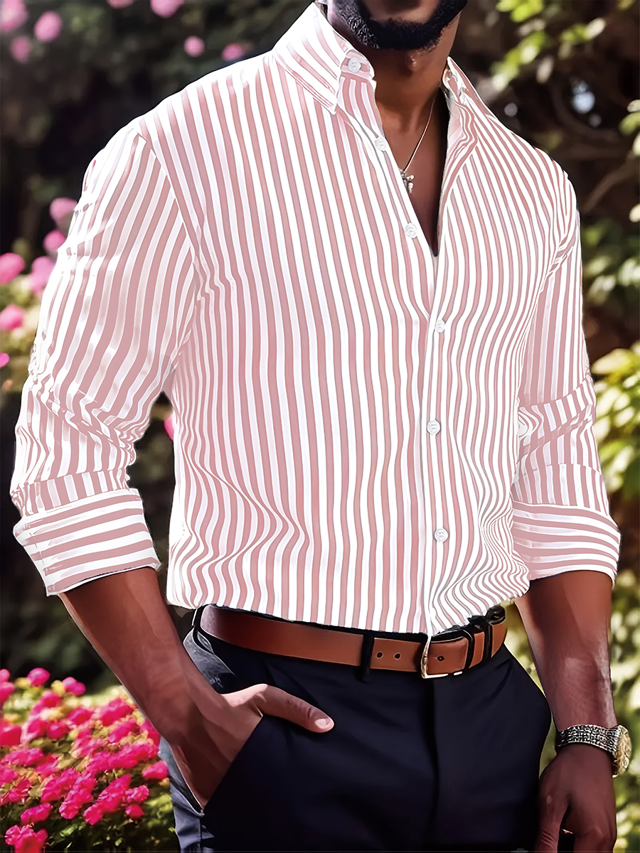 Men Formal Wear Shirts - Men's long sleeved striped shirt, casual