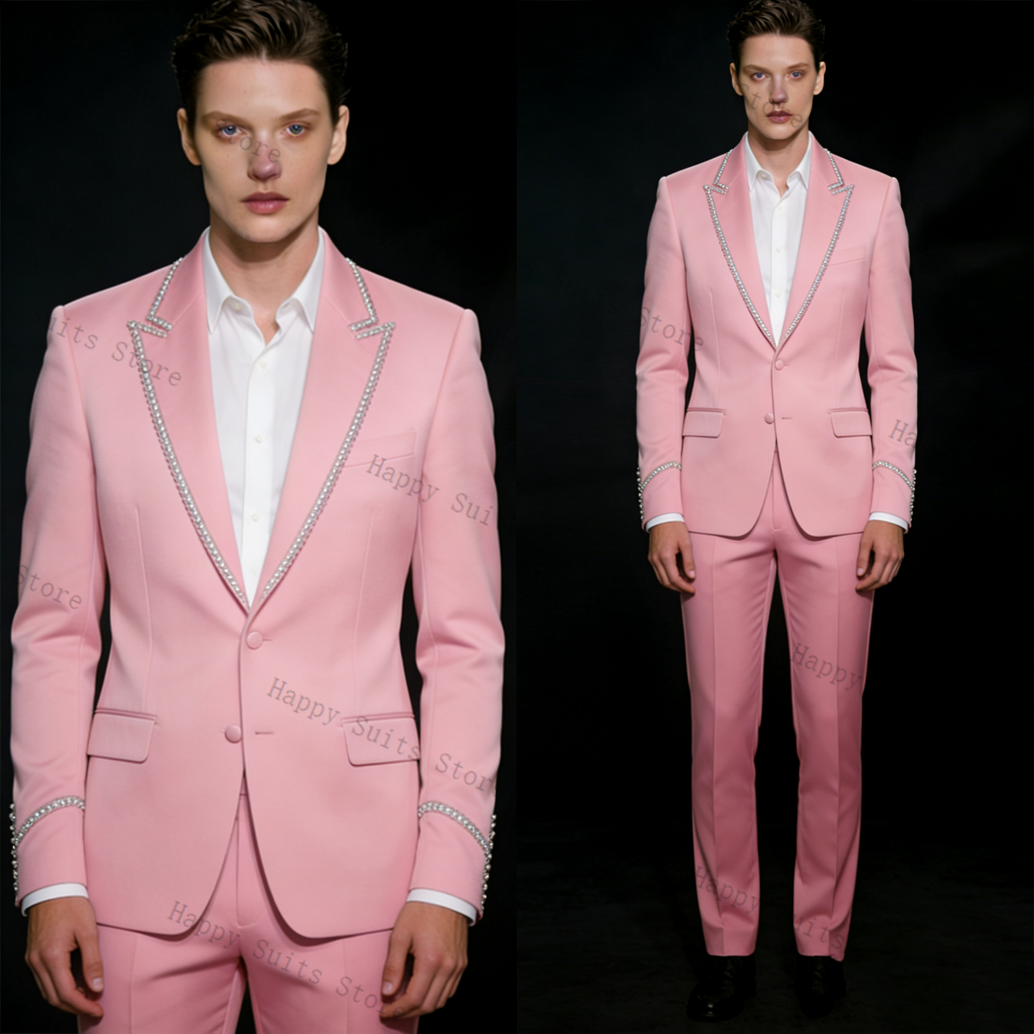 Formal Wear Jersey For Men - Pink Shiny Men Suit Set 2