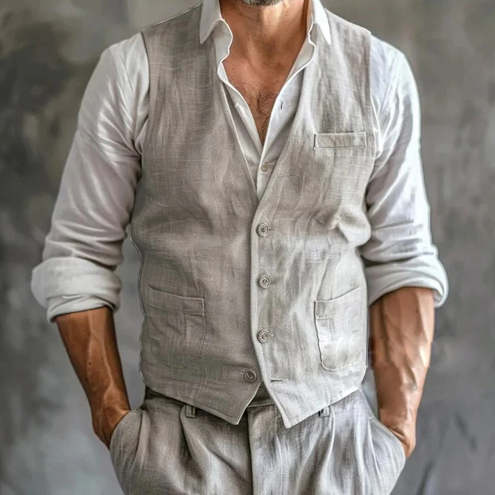 Men's Linen Vest Summer Male G - Formal Vest Waistcoat avaliação e preço