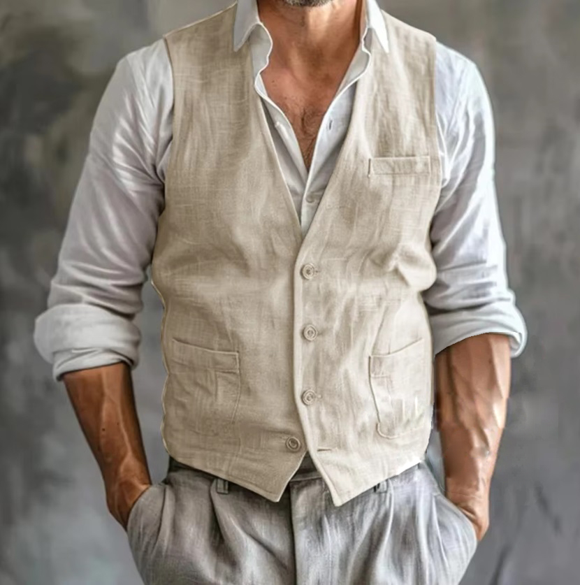 Men's Linen Vest Summer Male G - Formal Vest Waistcoat avaliação e preço