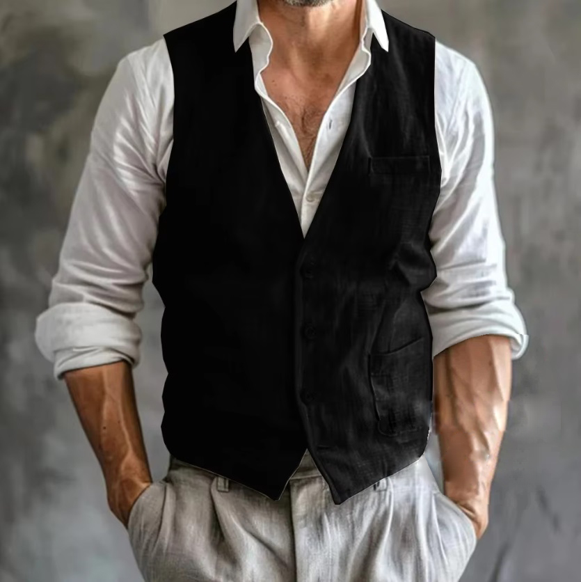 Men's Linen Vest Summer Male G - Formal Vest Waistcoat avaliação e preço