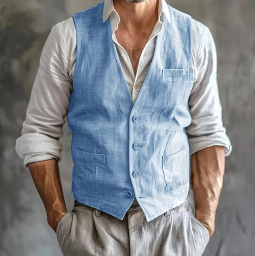 Men's Linen Vest Summer Male G - Formal Vest Waistcoat avaliação e preço