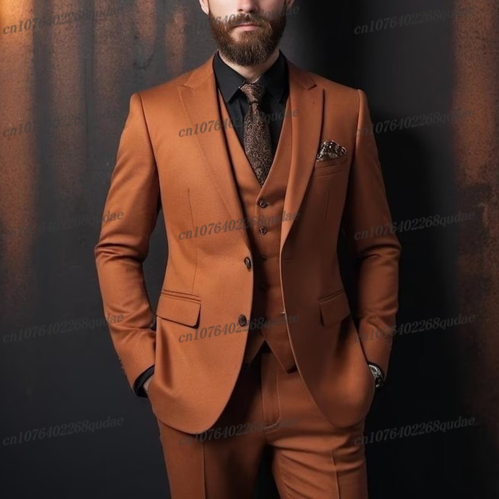 New Dark Orang Formal Men Suit - Formal Wear Jersey For Men avaliação e preço