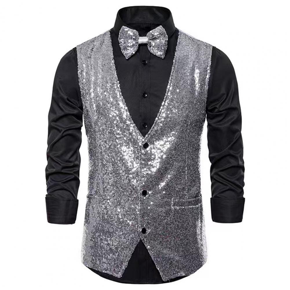 Men Sequin Waistcoat Sleeveles - Formal Vest Waistcoat avaliação e preço
