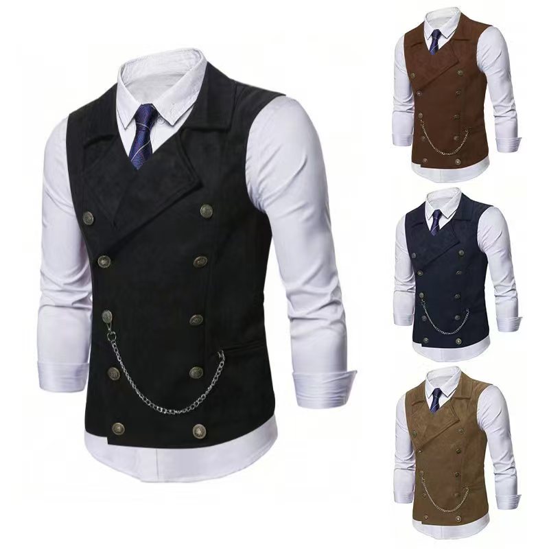 Men's Double Breasted Vest wit - Formal Vest Waistcoat avaliação e preço
