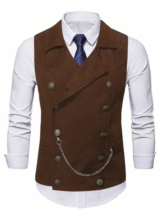 Men's Double Breasted Vest wit - Formal Vest Waistcoat avaliação e preço