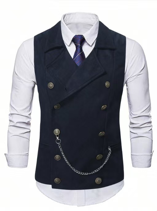 Men's Double Breasted Vest wit - Formal Vest Waistcoat avaliação e preço