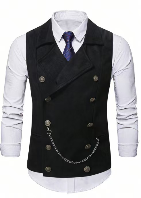 Men's Double Breasted Vest wit - Formal Vest Waistcoat avaliação e preço