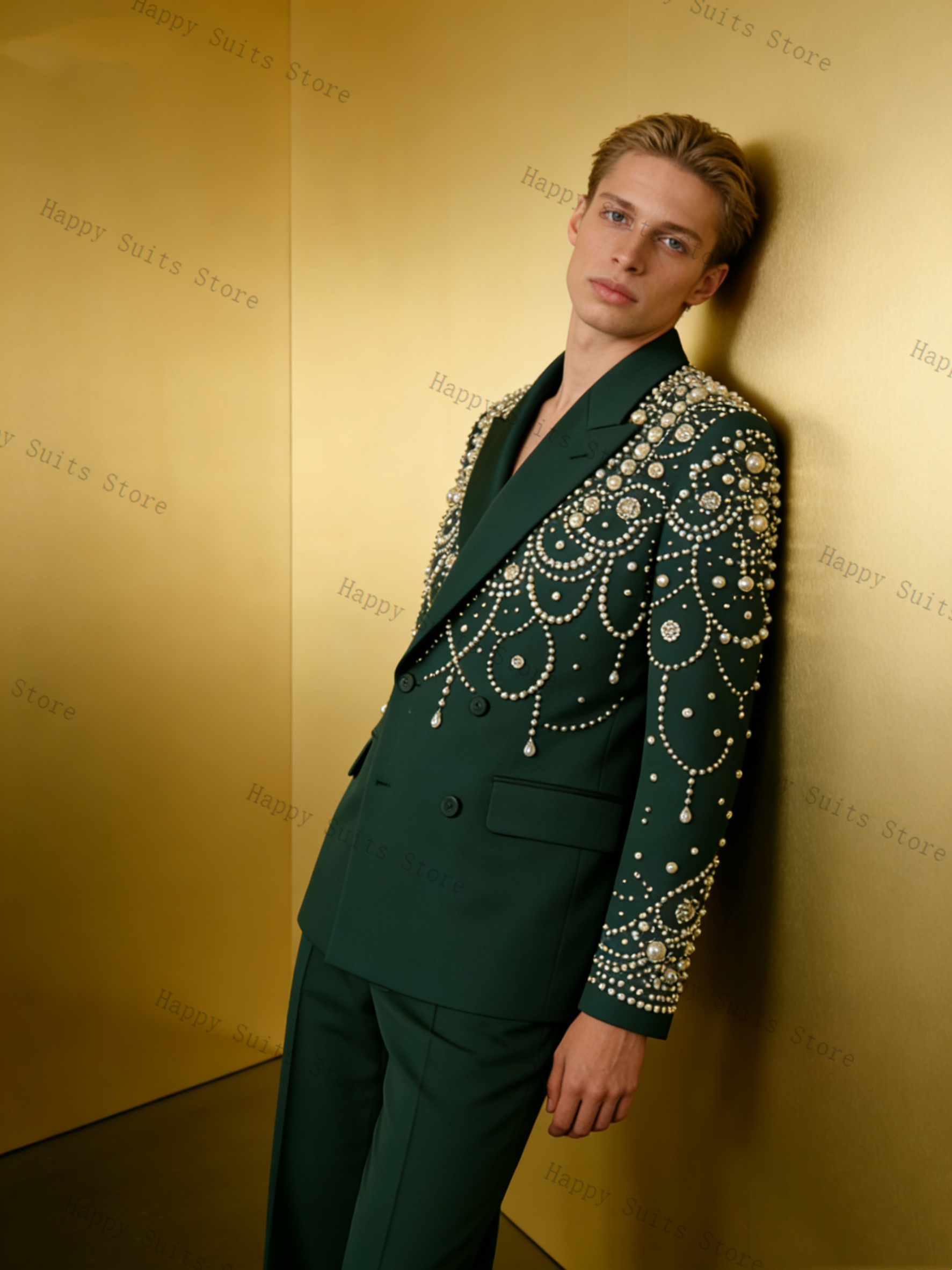 Green Crystals Men Suit Set 2  - Formal Wear Jersey For Men avaliação e preço
