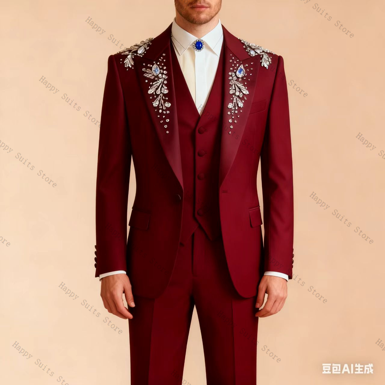 Blue Crystals Men Suit Set 3 P - Formal Wear Jersey For Men avaliação e preço