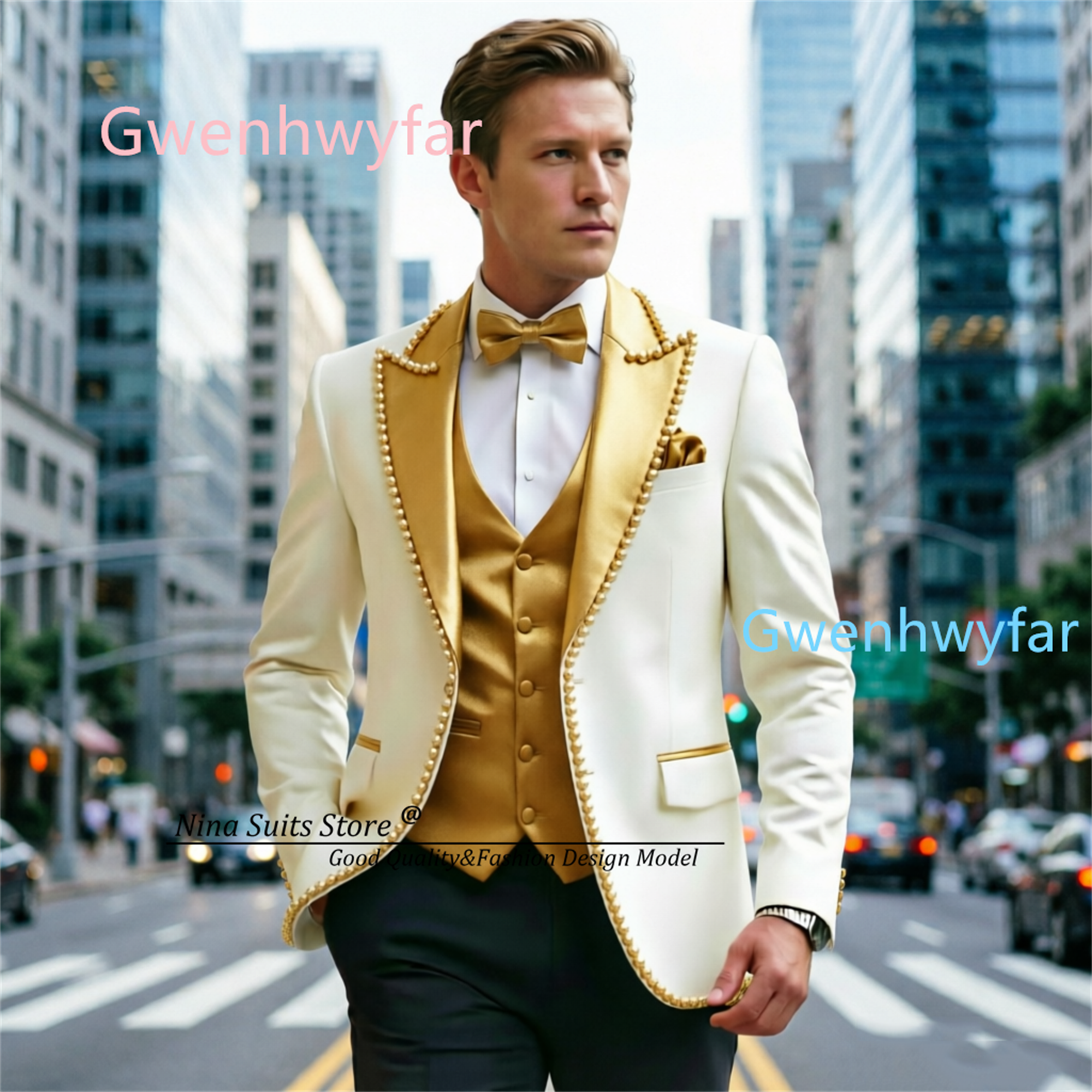 Gwenhwyfar Luxury Ivory Black  - Formal Vest Waistcoat avaliação e preço