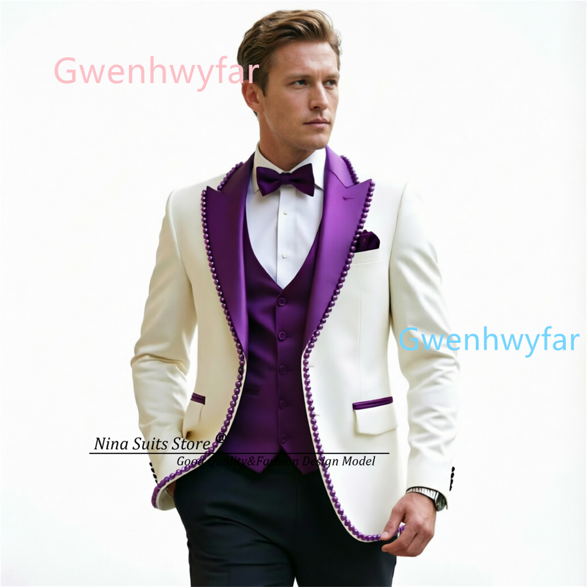 Gwenhwyfar Luxury Ivory Black  - Formal Vest Waistcoat avaliação e preço