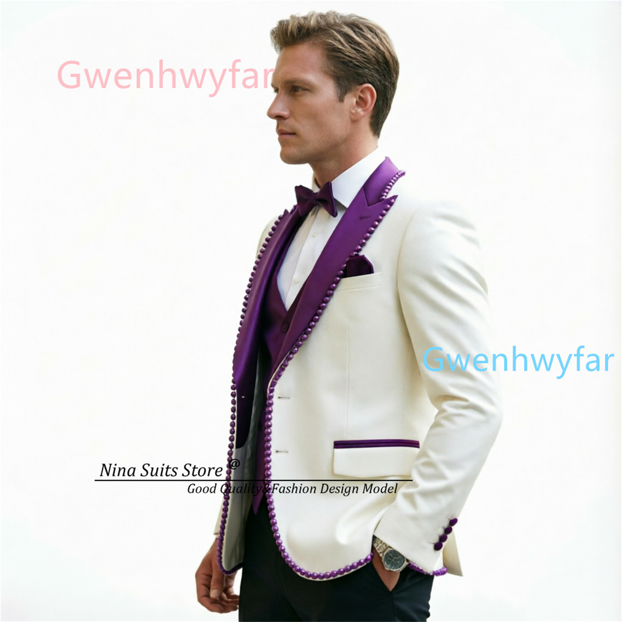 Gwenhwyfar Luxury Ivory Black  - Formal Vest Waistcoat avaliação e preço