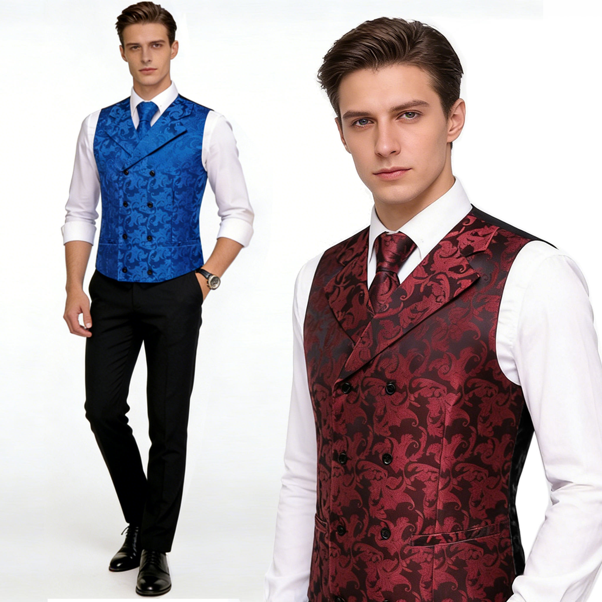 Mens Double Breasted Half Notc - Formal Vest Waistcoat avaliação e preço