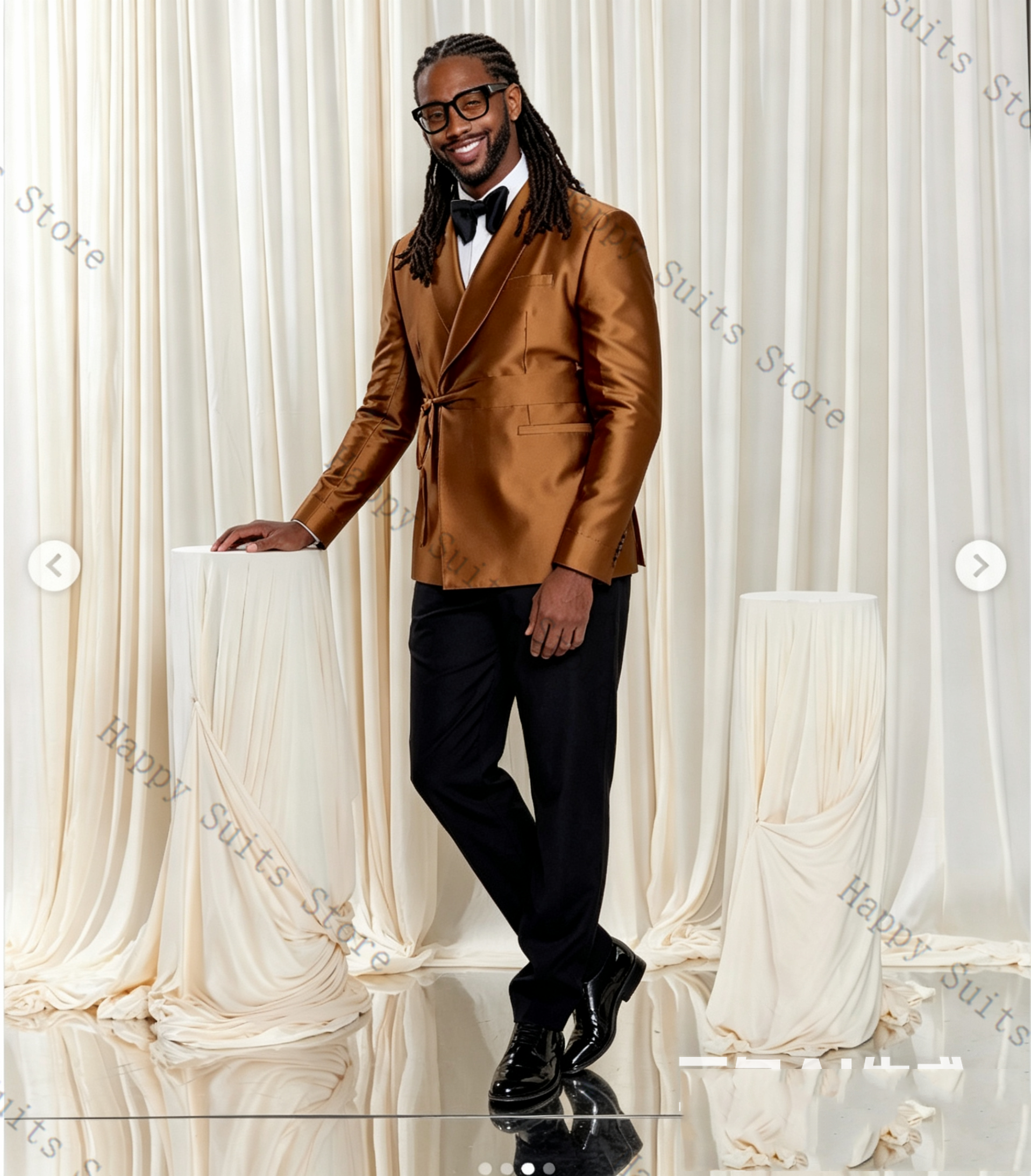 Brown Satin Men Suit Set 2 Pcs - Formal Wear Jersey For Men avaliação e preço
