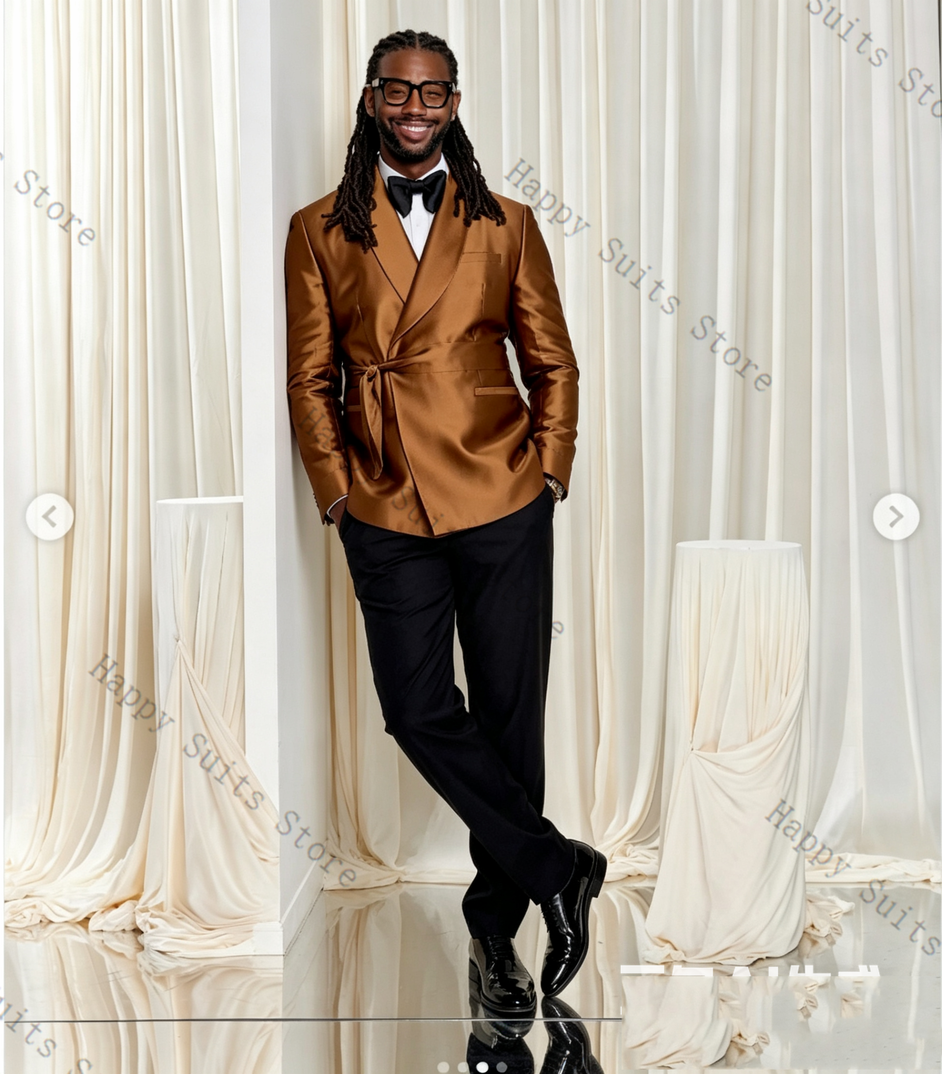 Brown Satin Men Suit Set 2 Pcs - Formal Wear Jersey For Men avaliação e preço