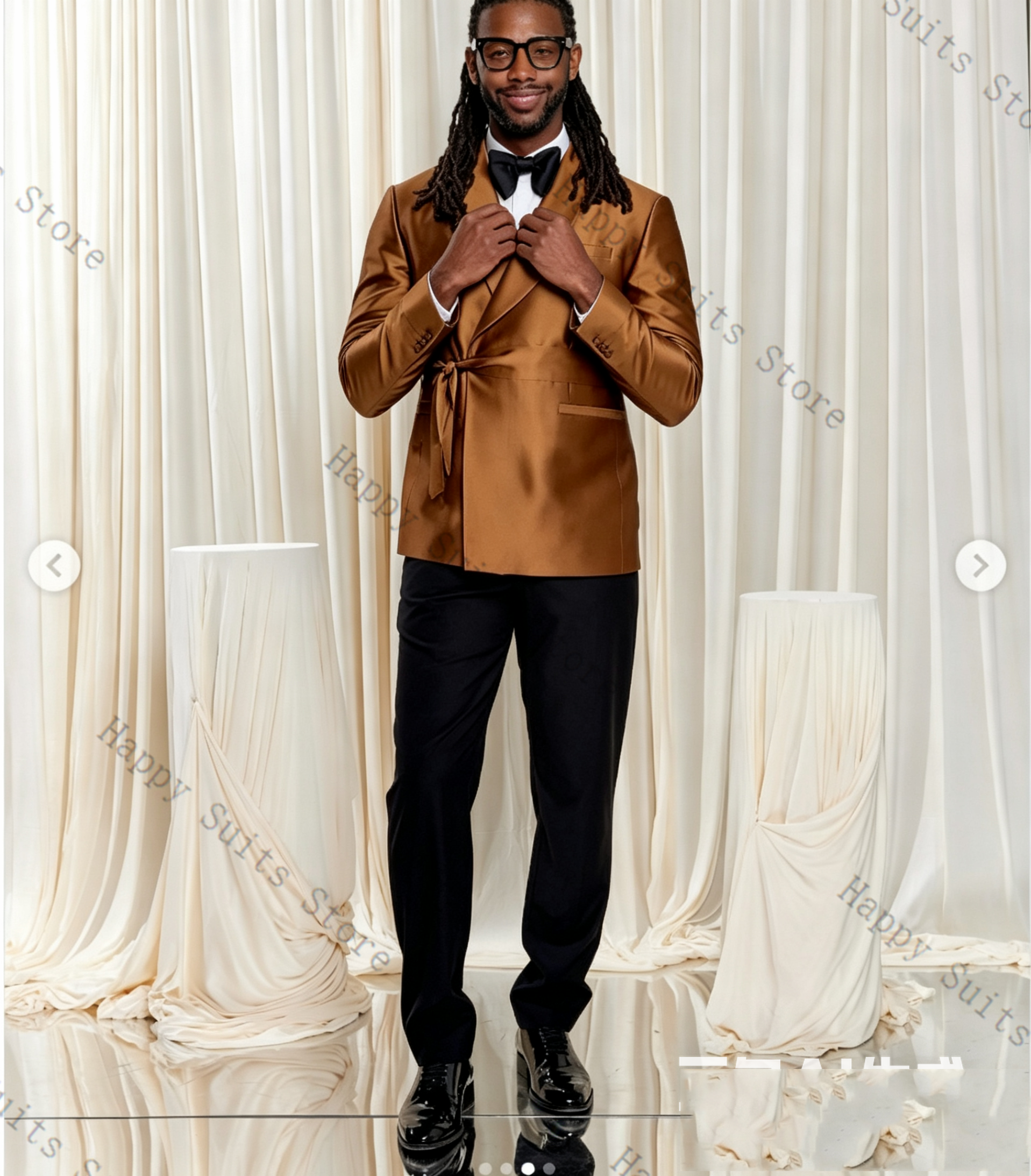 Brown Satin Men Suit Set 2 Pcs - Formal Wear Jersey For Men avaliação e preço
