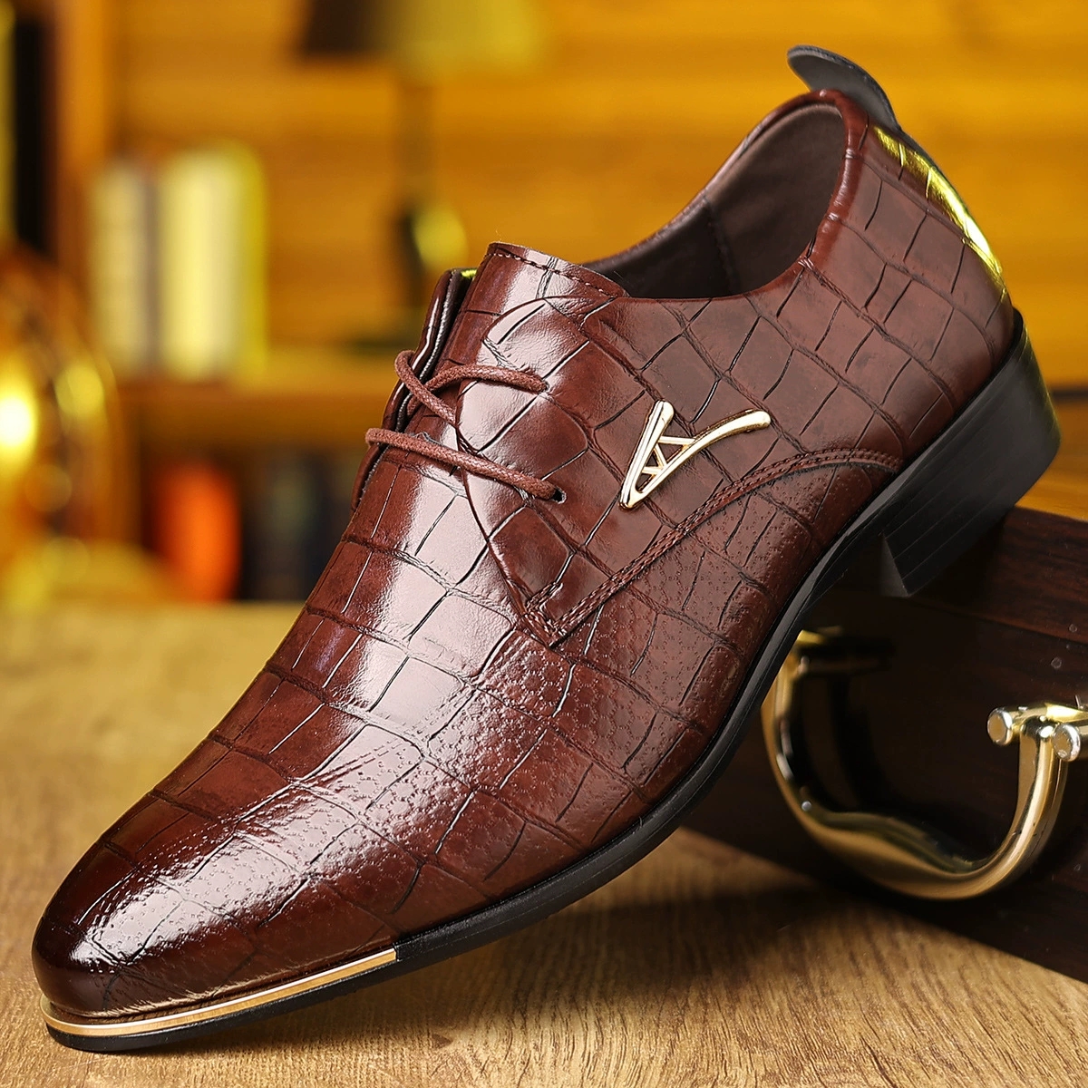 Fashion PU Leather Shoes Men B - Young Men Formal Wear avaliação e preço
