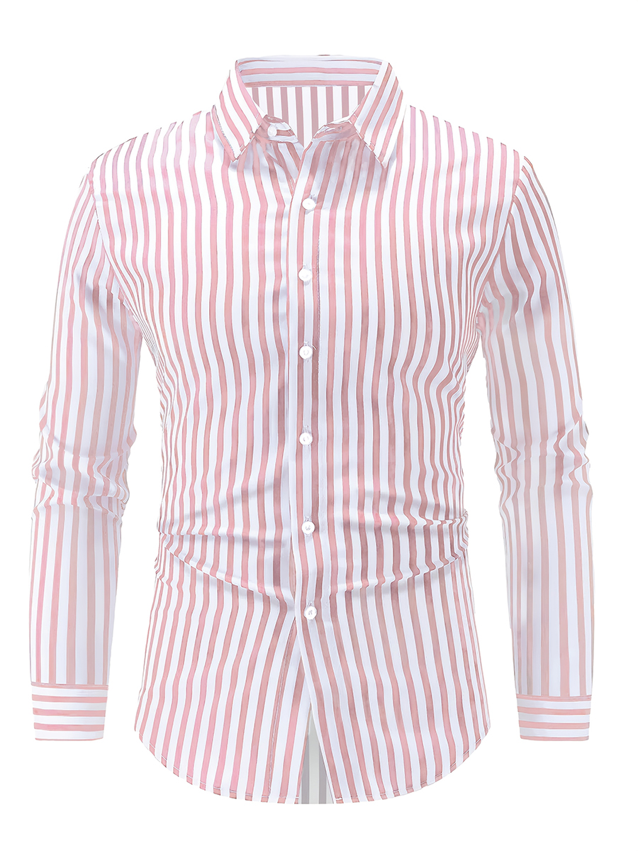 Men's long sleeved striped shi - Men Formal Wear Shirts avaliação e preço