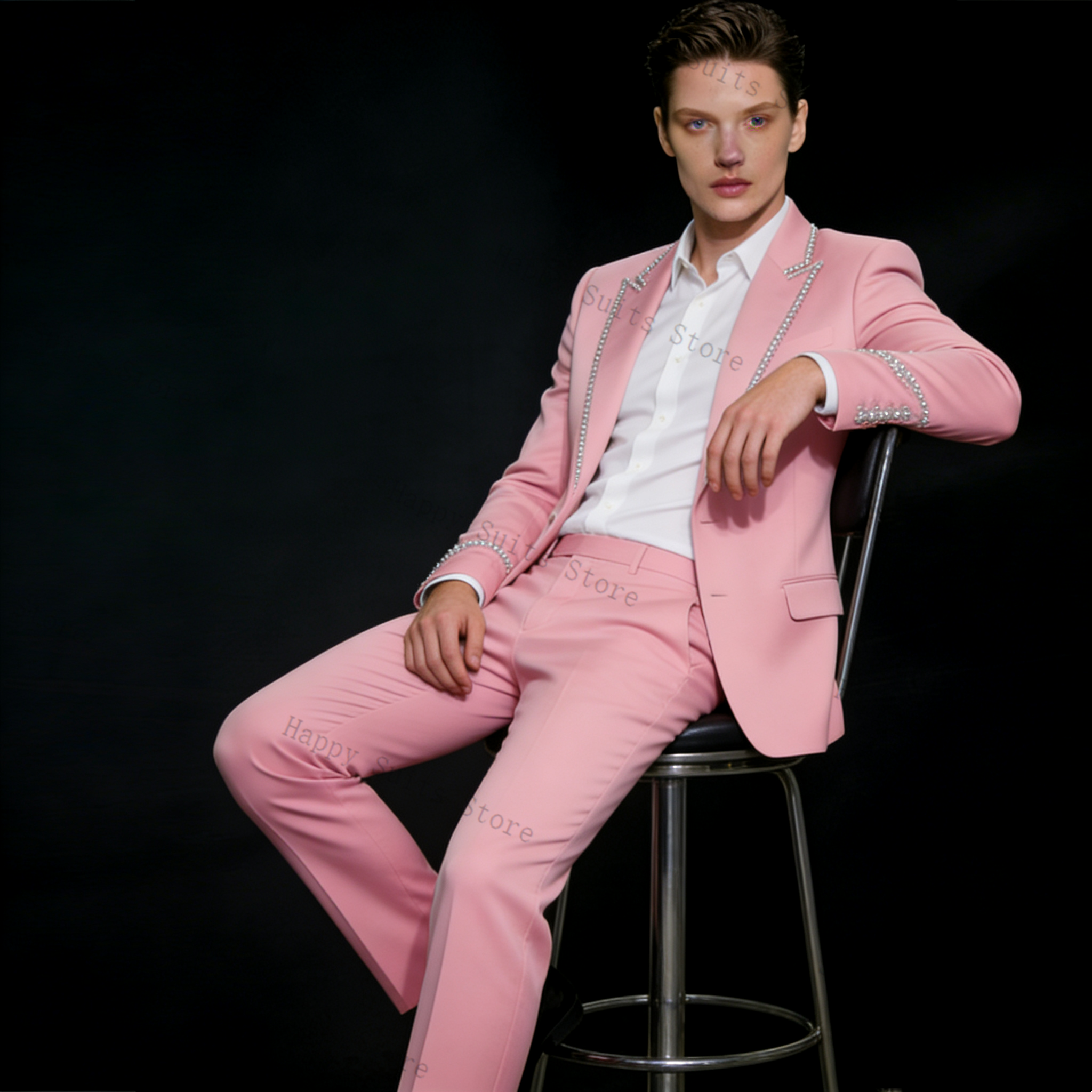 Pink Shiny Men Suit Set 2 Pcs  - Formal Wear Jersey For Men avaliação e preço