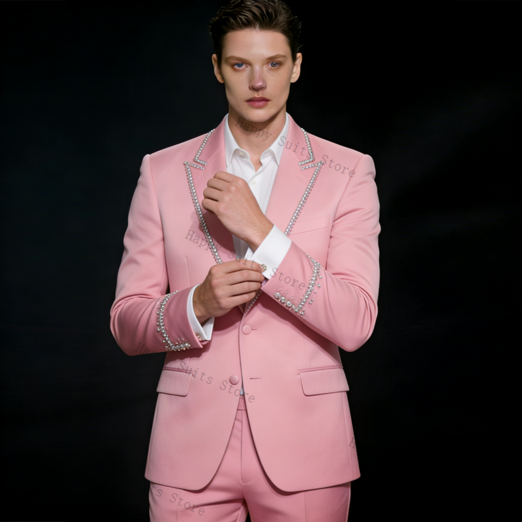 Pink Shiny Men Suit Set 2 Pcs  - Formal Wear Jersey For Men avaliação e preço