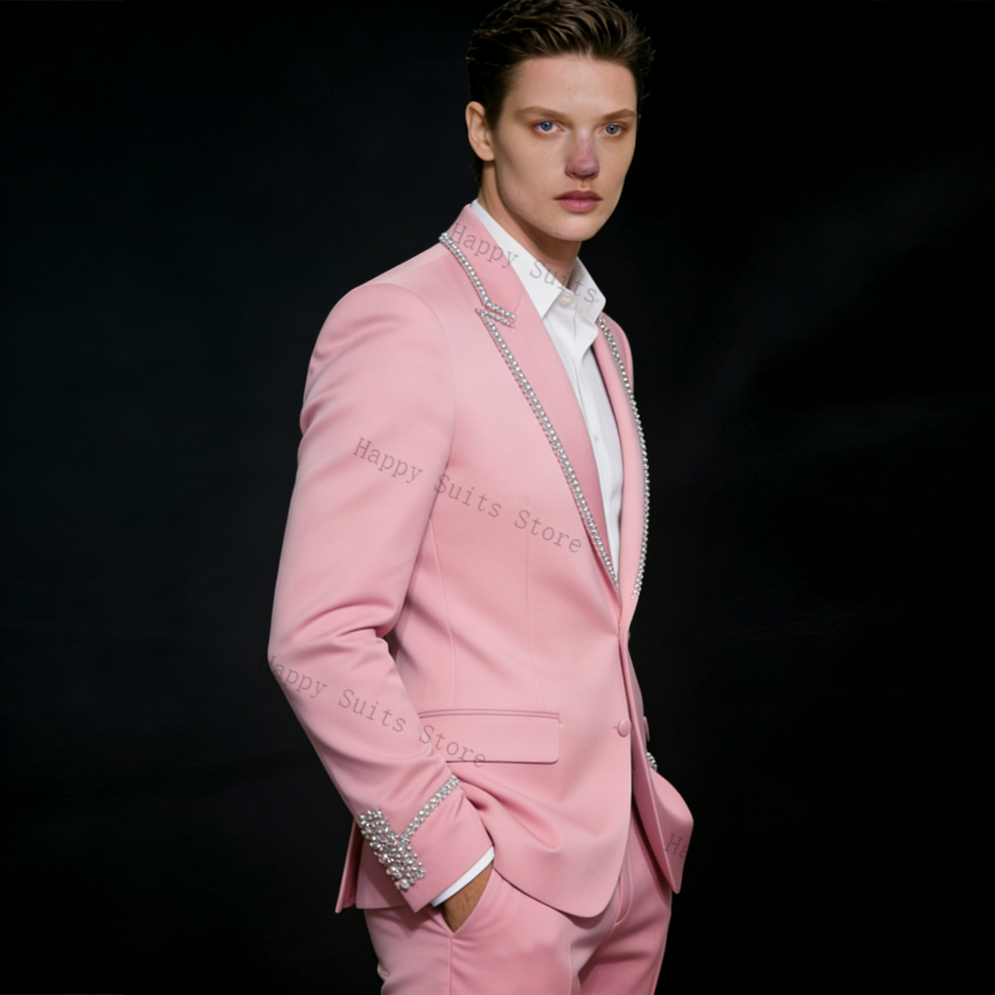 Pink Shiny Men Suit Set 2 Pcs  - Formal Wear Jersey For Men avaliação e preço