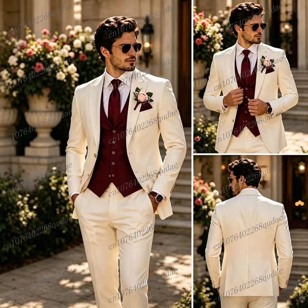 White And Burgundy Formal Men  - Formal Wear Jersey For Men avaliação e preço