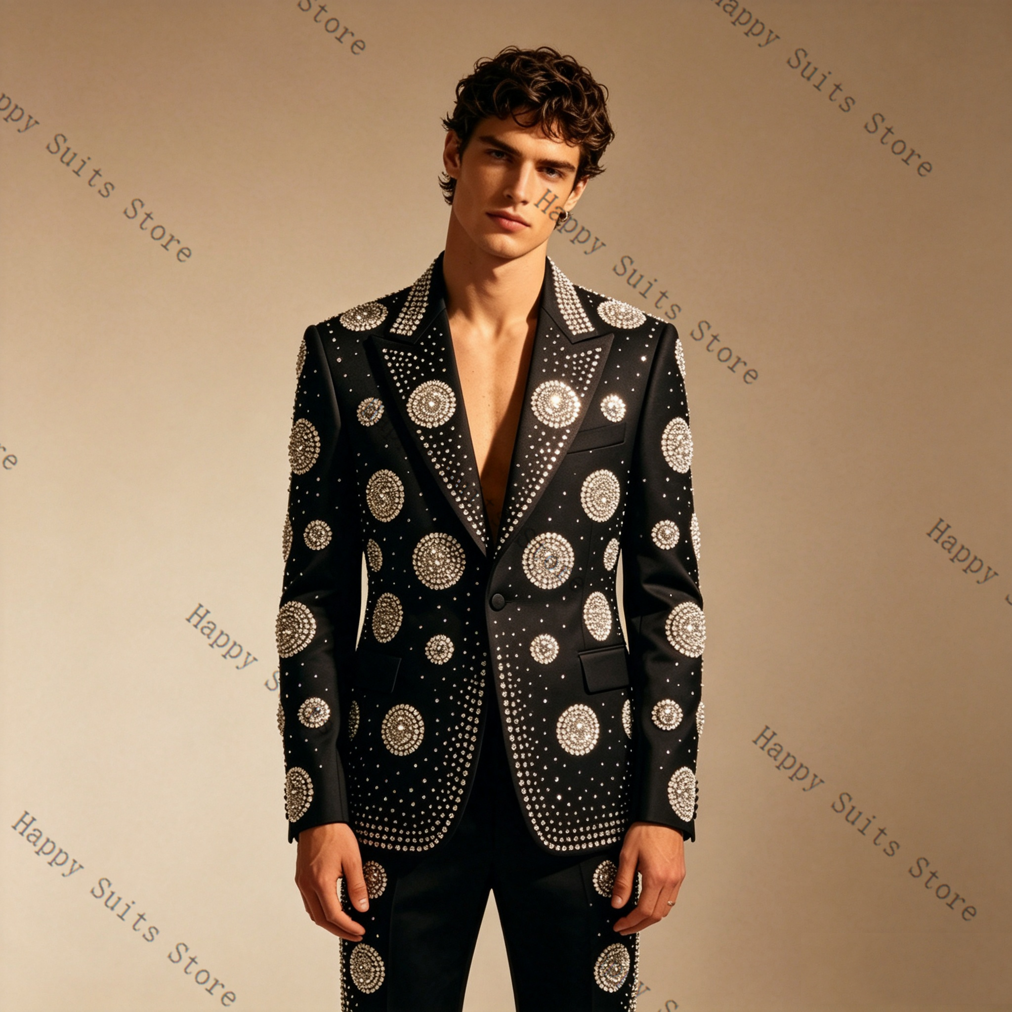 Luxury Crystals Black Men Suit - Formal Wear Jersey For Men avaliação e preço