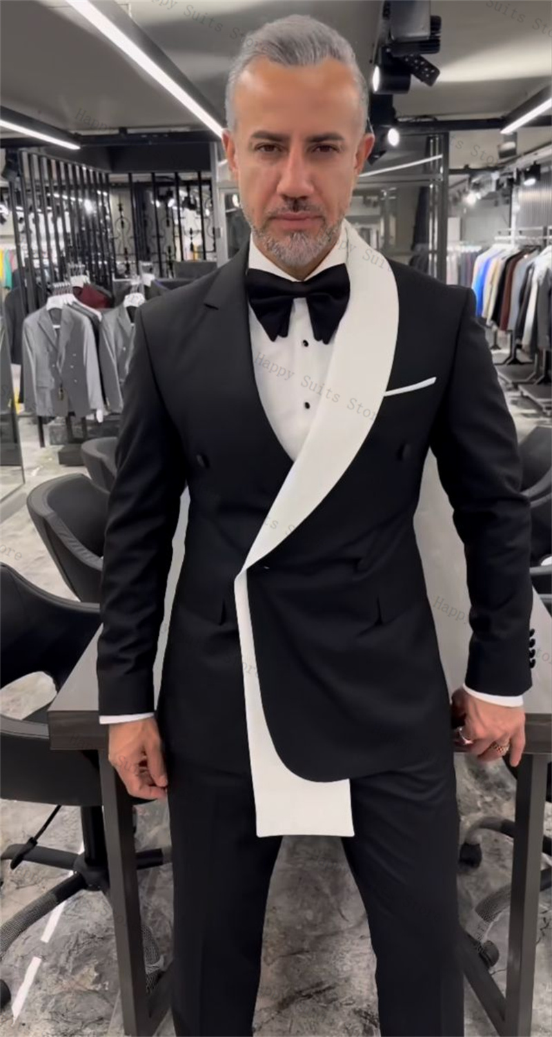 Black White Men Suit Set 2 Pie - Formal Wear Jersey For Men avaliação e preço