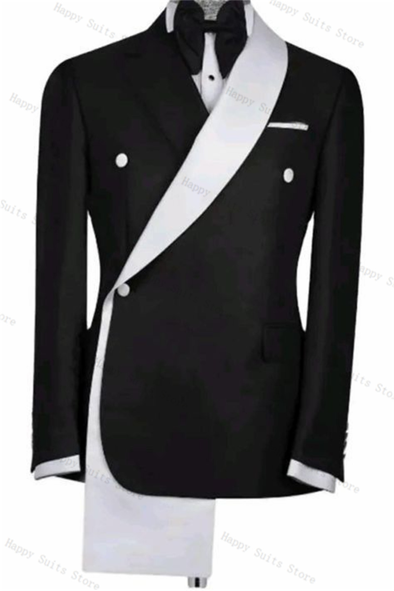 Black White Men Suit Set 2 Pie - Formal Wear Jersey For Men avaliação e preço