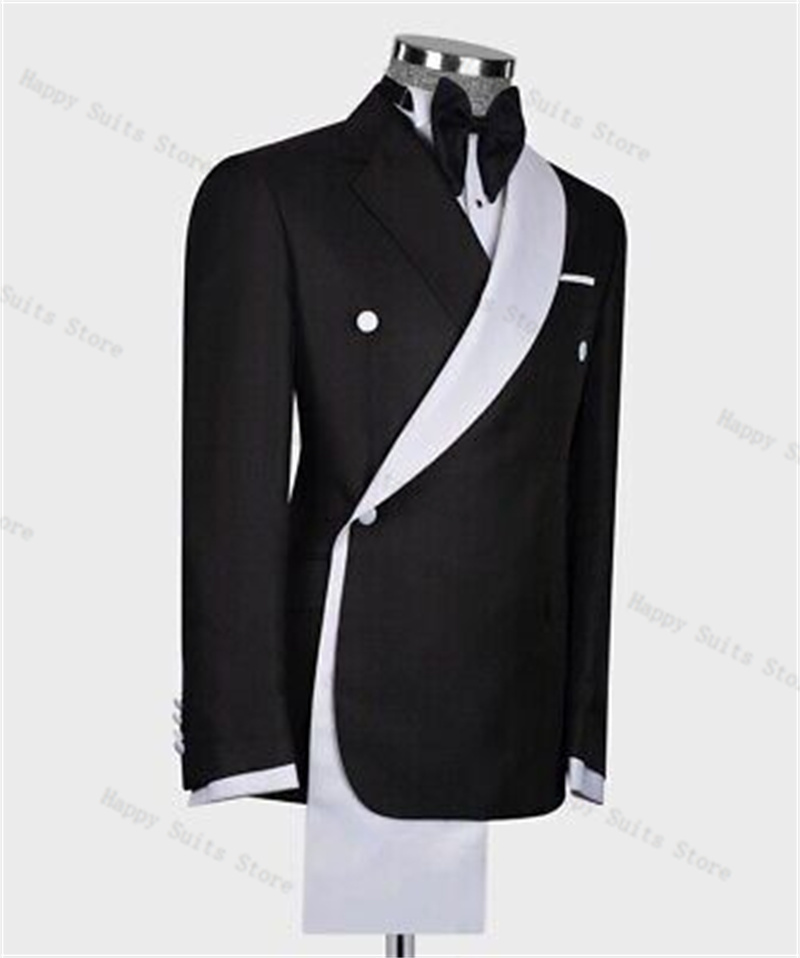 Black White Men Suit Set 2 Pie - Formal Wear Jersey For Men avaliação e preço