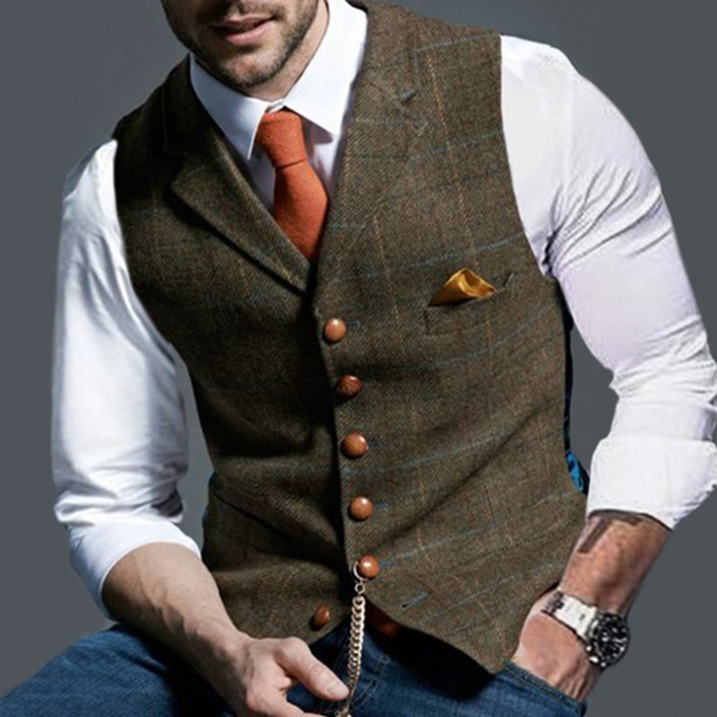Fashion Men's Vests Lapel Twee - Formal Vest Waistcoat avaliação e preço