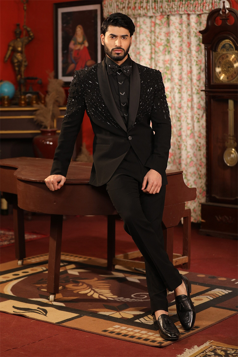 Crystals Black Men Suit Set 2  - Formal Wear Jersey For Men avaliação e preço