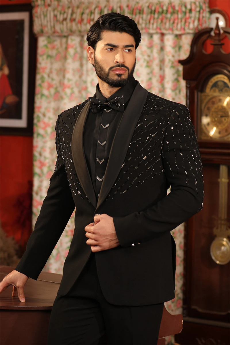 Crystals Black Men Suit Set 2  - Formal Wear Jersey For Men avaliação e preço