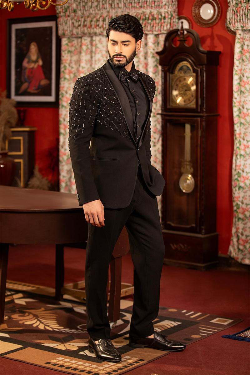 Crystals Black Men Suit Set 2  - Formal Wear Jersey For Men avaliação e preço