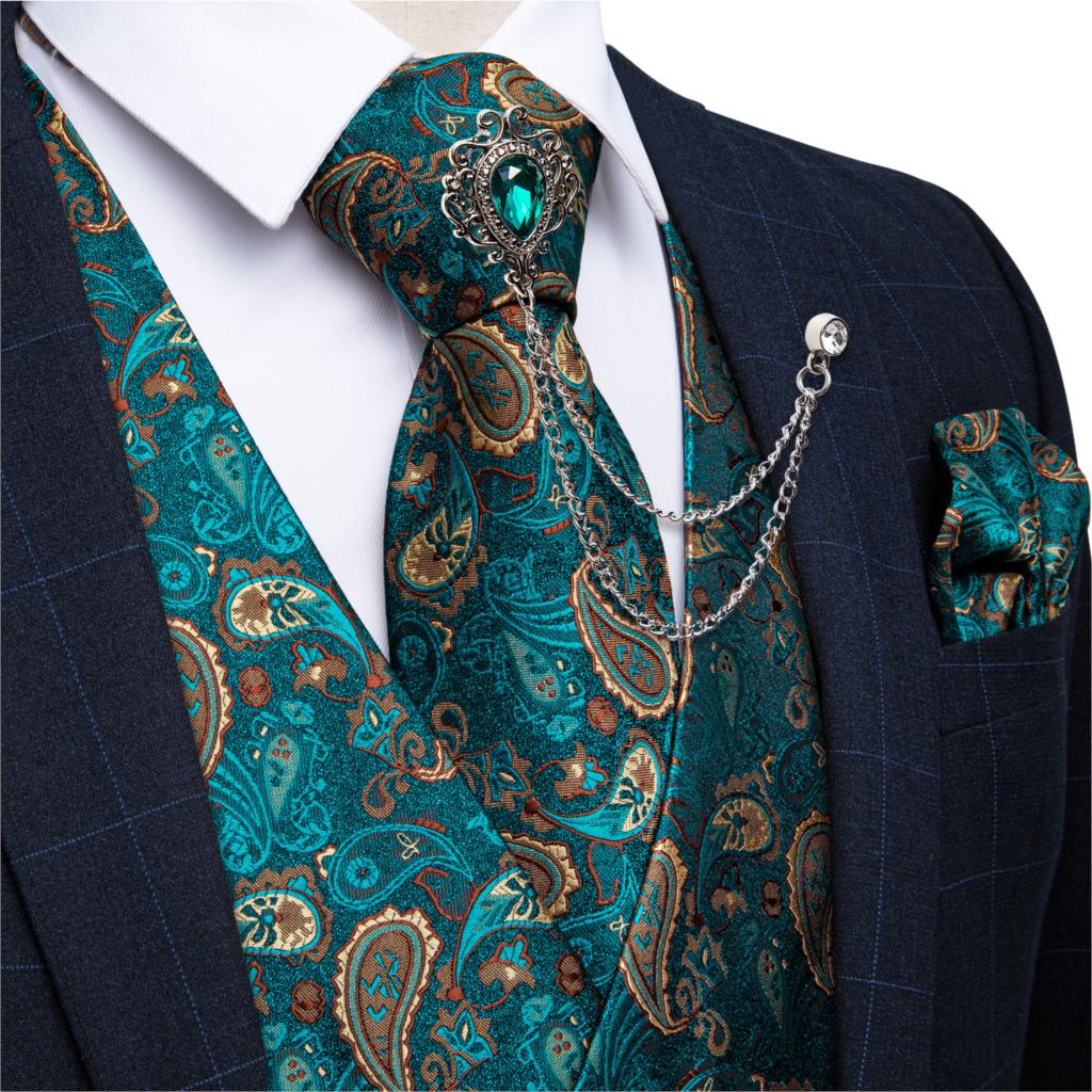 New Teal Green Paisley Formal  - Formal Vest Waistcoat avaliação e preço
