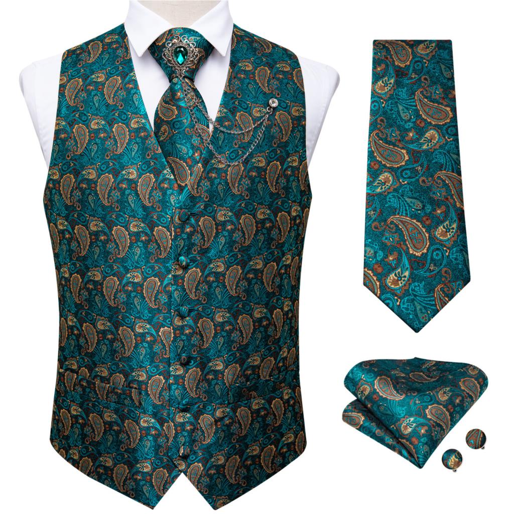 New Teal Green Paisley Formal  - Formal Vest Waistcoat avaliação e preço