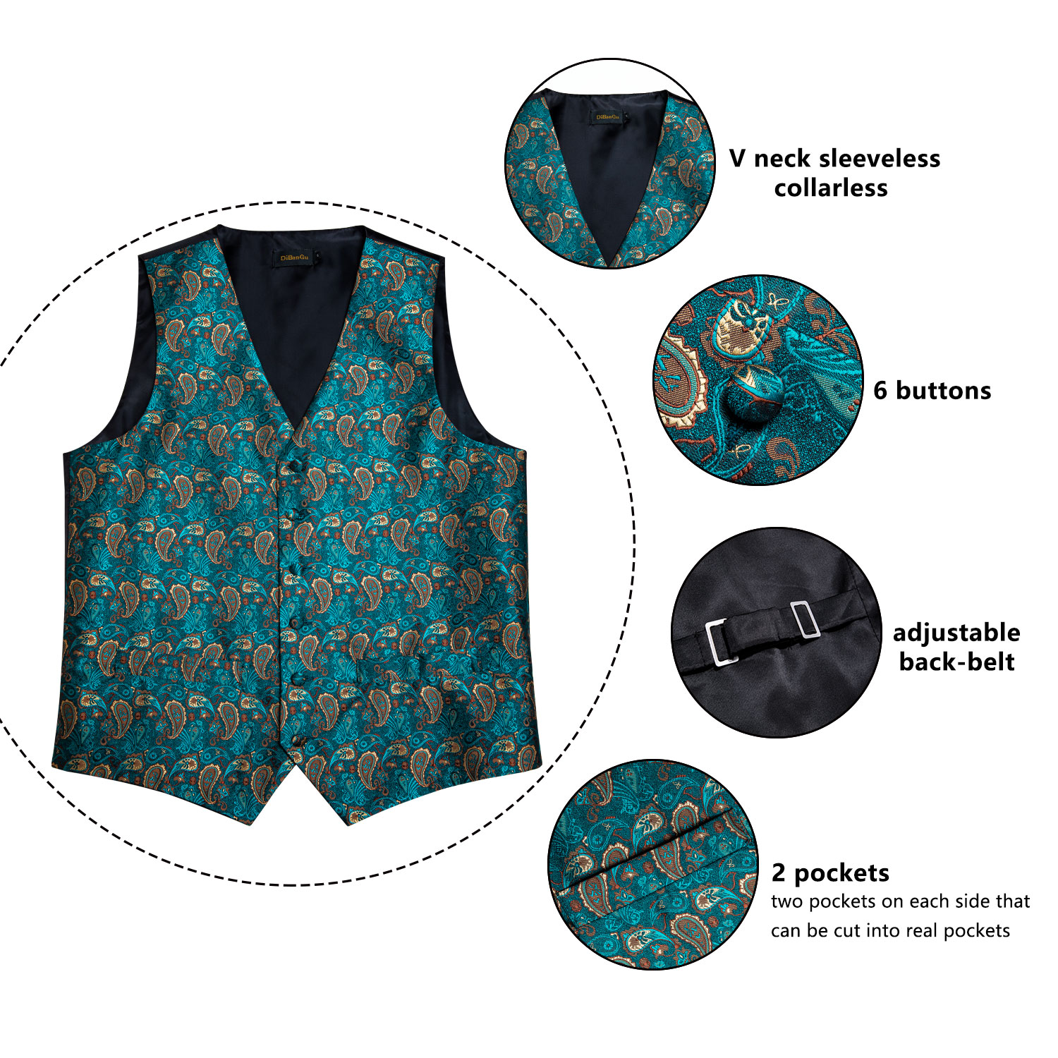 New Teal Green Paisley Formal  - Formal Vest Waistcoat avaliação e preço