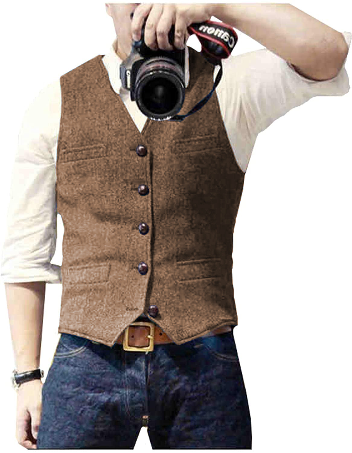 Men's Suit Vest V Neck Wool He - Formal Vest Waistcoat avaliação e preço
