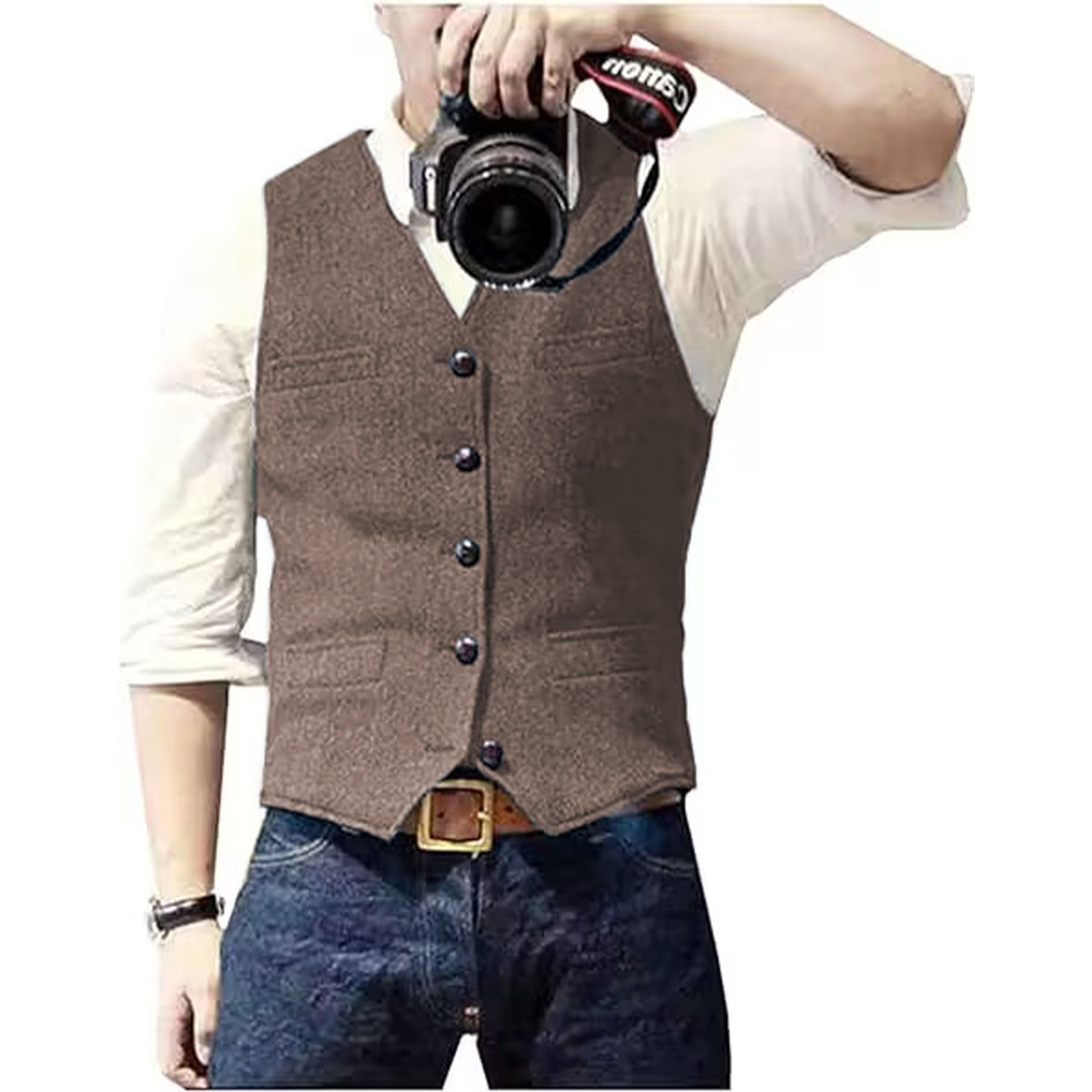 Men's Suit Vest V Neck Wool He - Formal Vest Waistcoat avaliação e preço