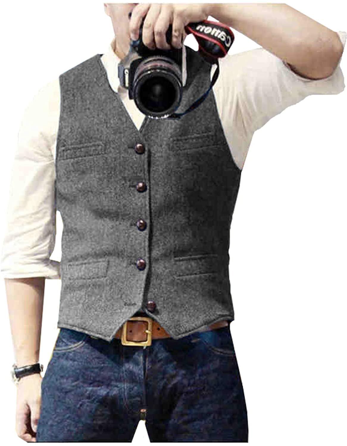 Men's Suit Vest V Neck Wool He - Formal Vest Waistcoat avaliação e preço