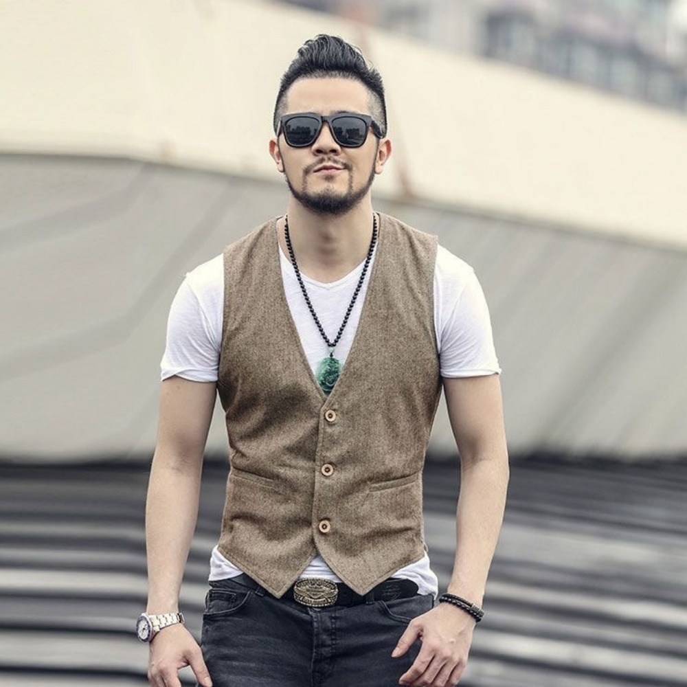 V Neck Men's Linen Vest Single - Formal Vest Waistcoat avaliação e preço