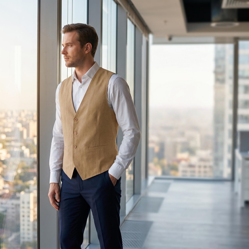 V Neck Men's Linen Vest Single - Formal Vest Waistcoat avaliação e preço