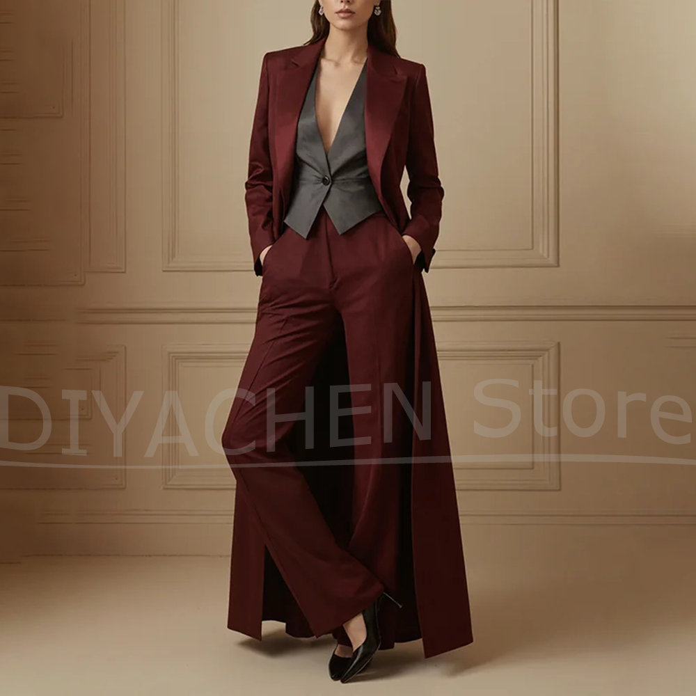 Women's Suit Set Burgundy Long - Formal Vest Waistcoat avaliação e preço