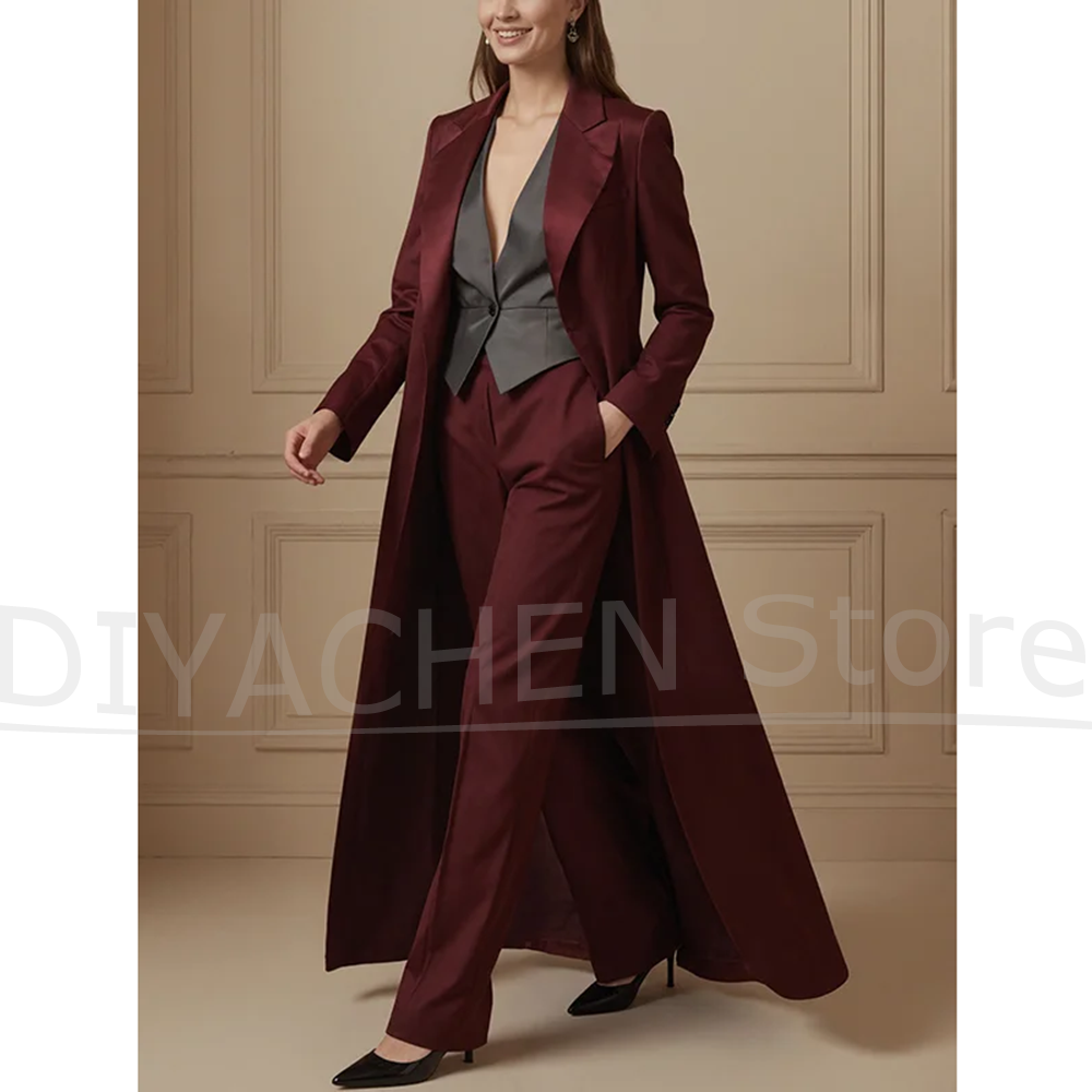 Women's Suit Set Burgundy Long - Formal Vest Waistcoat avaliação e preço