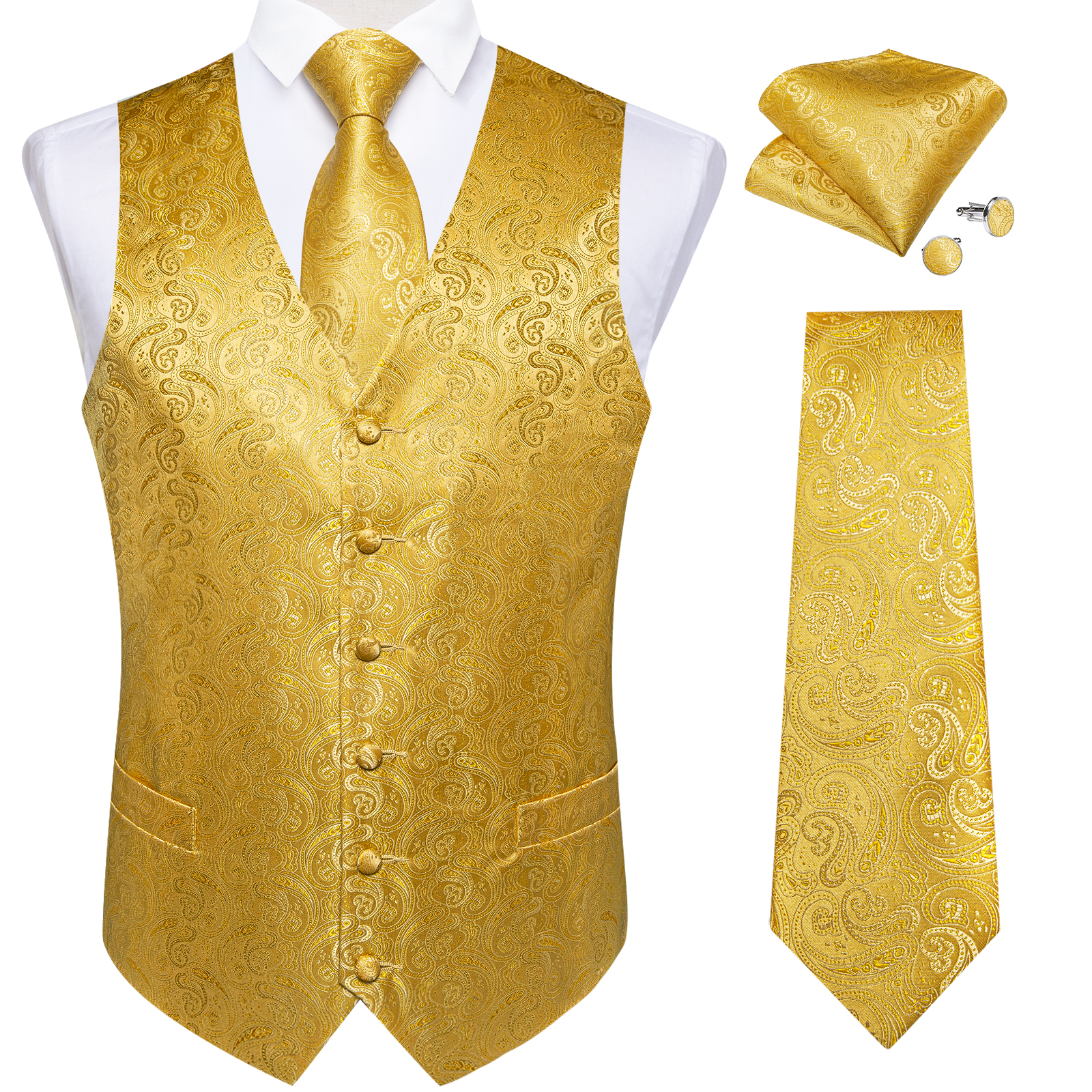 Luxury Paisley Gold Vest for M - Formal Vest Waistcoat avaliação e preço
