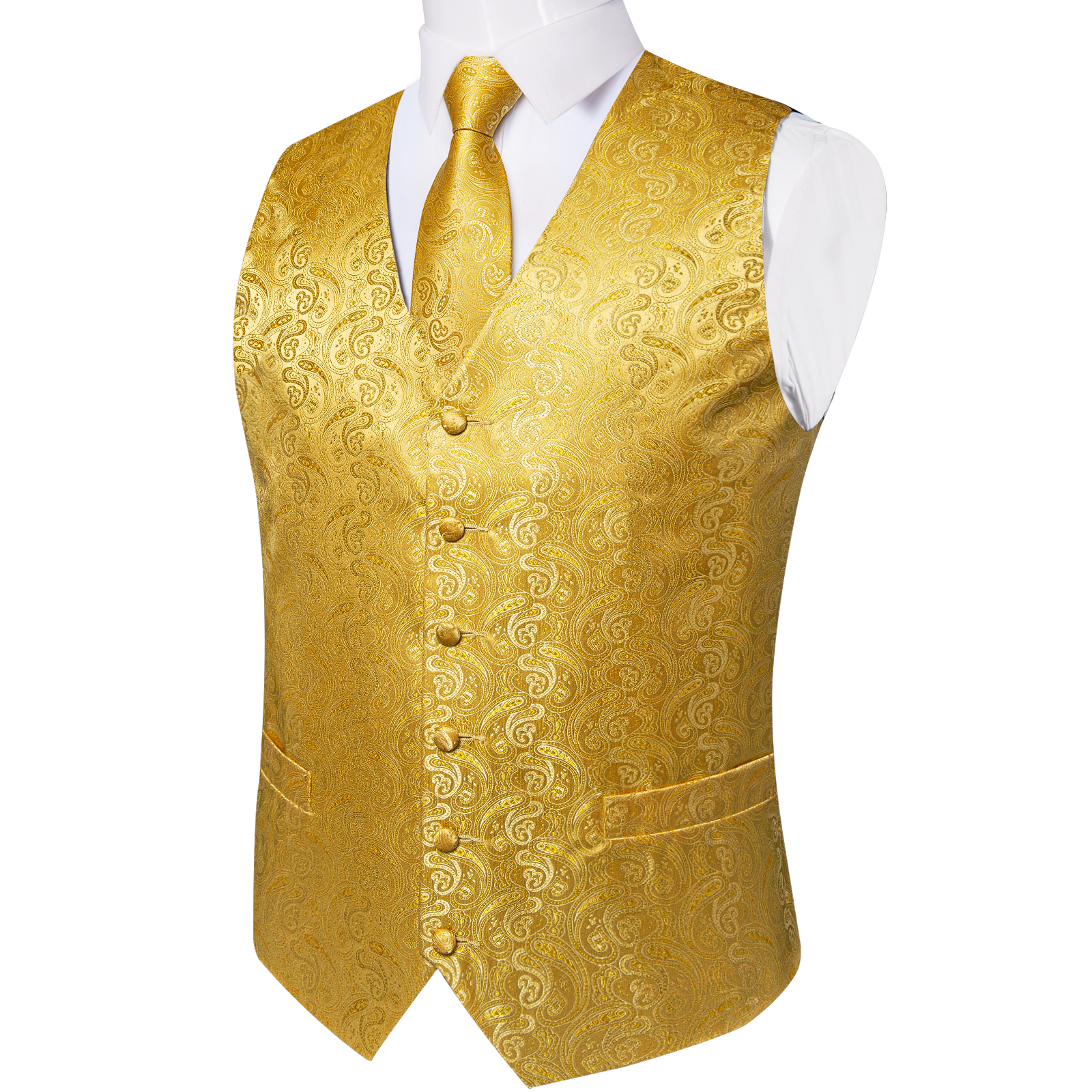 Luxury Paisley Gold Vest for M - Formal Vest Waistcoat avaliação e preço
