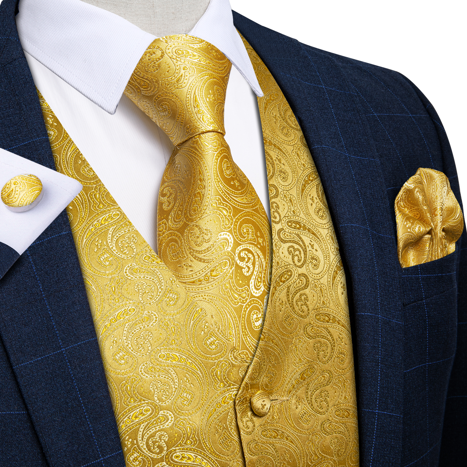 Luxury Paisley Gold Vest for M - Formal Vest Waistcoat avaliação e preço
